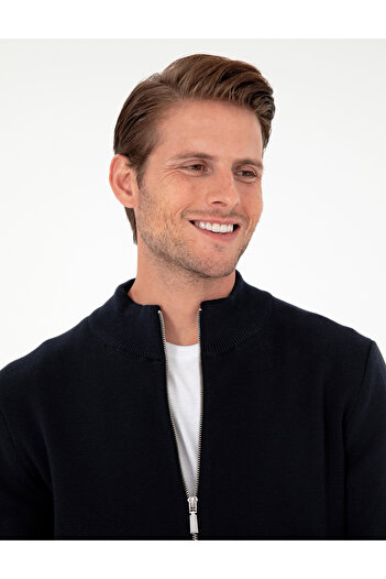 Pierre Cardin Lacivert Regular Fit Fermuarlı Triko Hırka 50296442-VR033