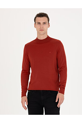 Pierre Cardin Kiremit Regular Fit Çeyrek Yaka Yün Karışımlı Basic Triko Kazak 50270049-VR031