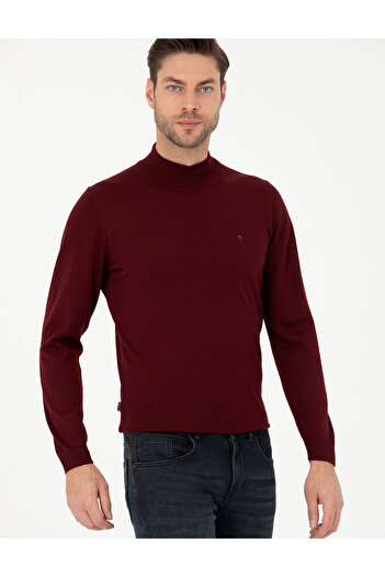 Pierre Cardin Kırmızı Slim Fit Yarım Balıkçı Yaka Yün Karışımlı Basic Triko Kazak 50270055-VR030