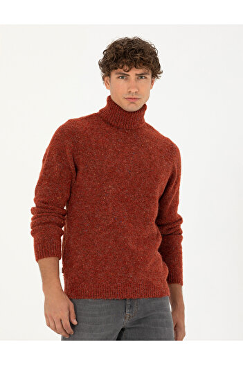 Pierre Cardin Kiremit Regular Fit Balıkçı Yaka Yün Karışımlı Triko Kazak 50278103-VR031
