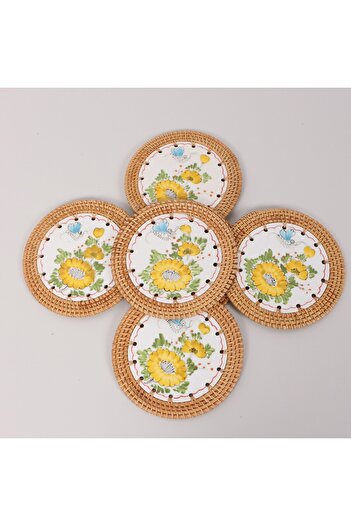 Mylamp Rattan Framed Set of 6 Trivet & Table or Wall Decor 16 cm