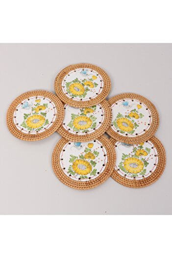 Mylamp Rattan Framed Set of 6 Trivet & Table or Wall Decor 16 cm