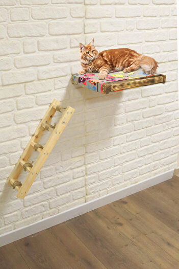 BUSHOP Cat Bed Cat House and Cat Ladder Set Right Left Compatible Antique Wall Mounted Cat Hammock
