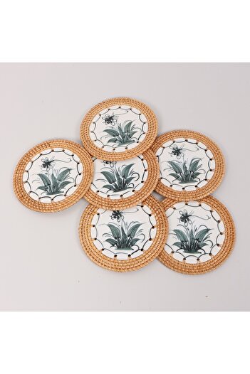 Mylamp Rattan Framed Set of 6 Trivet & Table or Wall Decor 16 cm