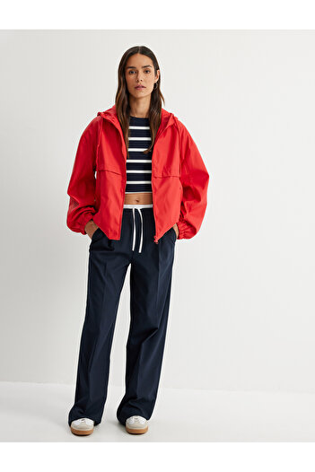 Koton Hooded Pocket Zippered Raincoat