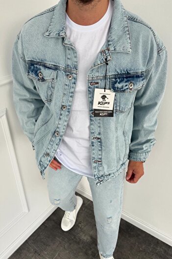 MADZEYMODA New Season Men's Snow Wash Ice Blue Jean Denim Shirt