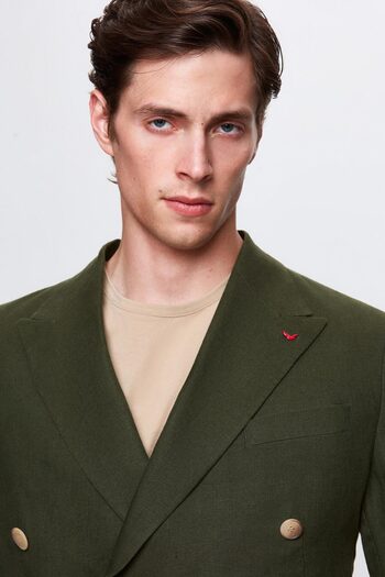 D'S Damat Khaki Plain Fabric - Groom Regular Fit Jacket