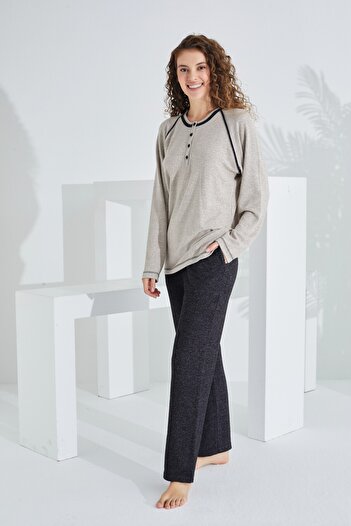 Etoile 100% Cotton Camel Hair Fabric Long Sleeve Women's Sleepwear 98406