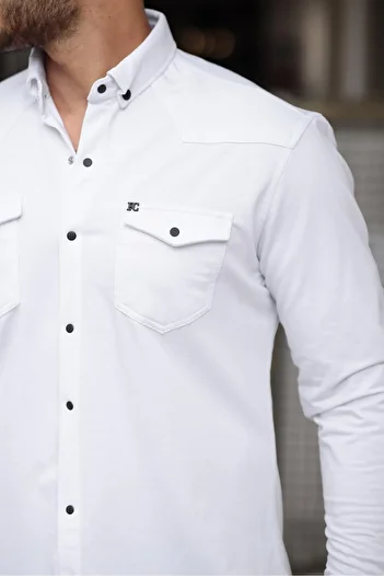comstar Men's Long Sleeve Winter White Shirt with Snap Pockets
