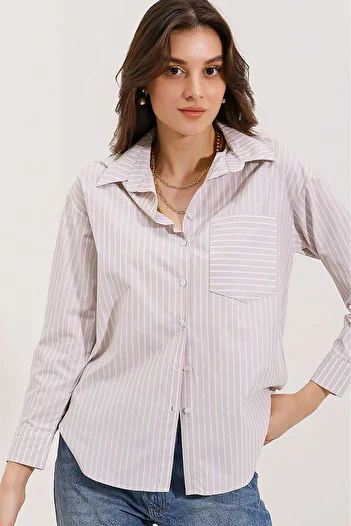 Bigdart 20205 Striped Oversize Shirt - Cream
