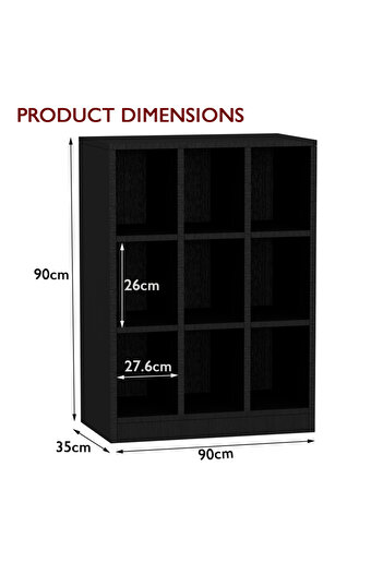 Mahmayi Wooden Display Shelves with 9 Storage Compartment, Freestanding, Black