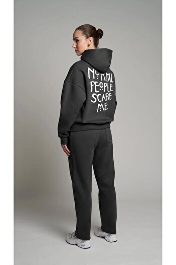 The Champ Clothing Φούτερ με κουκούλα Fleece Normal People Scare Me με στάμπα μαύρο Unisex φούτερ με κουκούλα