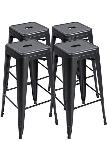 Mahmayi TJ HYX504 Metal Stackable Bar Chairs for Indoor, Outdoor & Kitchen Chair - Black (Set of 4)