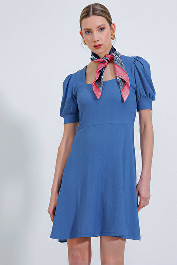 Bigdart Women's Indigo Square Collar Knitted Mini Dress