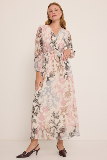 Bigdart Női Dusty Rose fekete virágmintás sifon ruha 2134