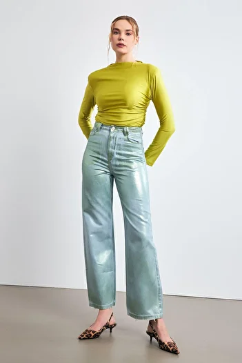 Setre Light Blue Cotton - Loose Jeans with Shine and Pocket Detail