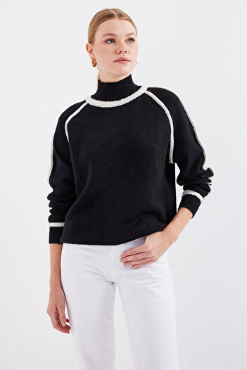 Bigdart 15879 Black Striped Oversize Knitwear Sweater