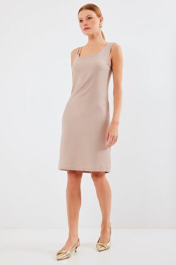 Bigdart 2496 Model Biscuit Knitted Dress with Chain Detail