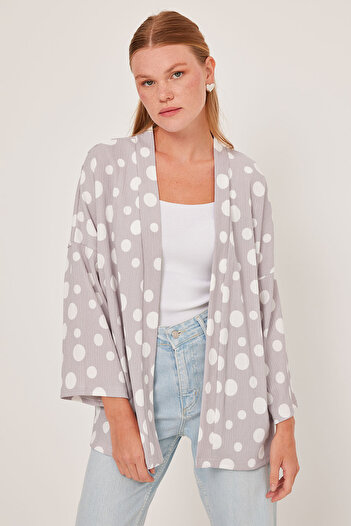 Bigdart Women's Gray White Polka Dot Knitted Kimono 5862