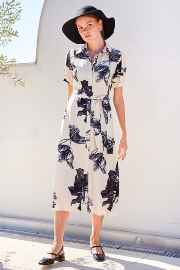 Bigdart 2213 Model Ecru Viscose Short Sleeve Dress