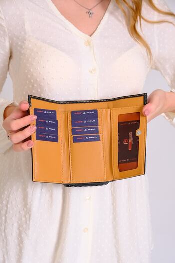 Just Polo Women's 8 Cards, 1 ID Compartment, Snap Fastener and Zipper Closure, Multifunctional Vegan Wallet