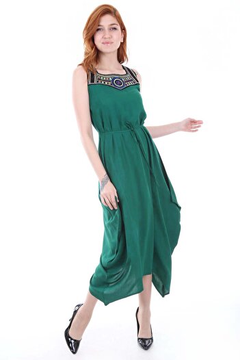Bigdart 1512 Front Embroidered Dress - Green