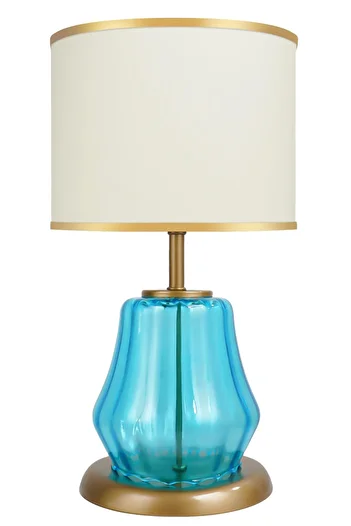 MINIMAL ETICARET VE BILGI TEKNOLOJILERI Elite Sapphire Blue - White Headboard - Glass Lampshade