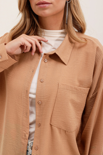 Bigdart 20153 Πουκάμισο λινό Oversize Single Pocket - Μπισκότο
