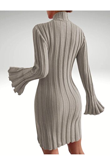 Bracha Chief Collar Wide Ribbed Detailed Spanish Sleeve Comfortable Fit Knitwear Dress