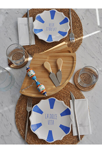M'art Home La Dolce Vita Blue White 2 Pieces Cake Plates