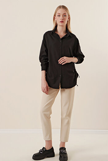 Bigdart 20132 Stringed Drawstring Oversize Shirt - Black