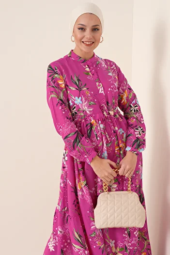 Bigdart 2144 Judge Collar Hijab Dress - Dark Pink