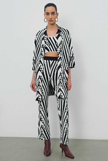 Mısırlı Patterned Black and White Women's Cardigan