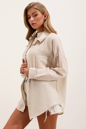 Bigdart 20153 Πουκάμισο λινό Oversize Single Pocket - Κρεμ