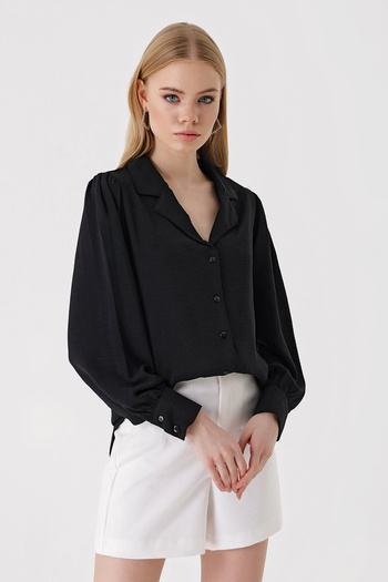 Bigdart 20139 Shawl Collar Woven Shirt - Black