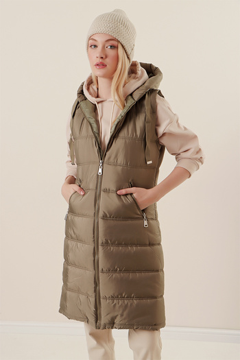 Bigdart 5140 Hooded Long Puffer Vest - Çağla