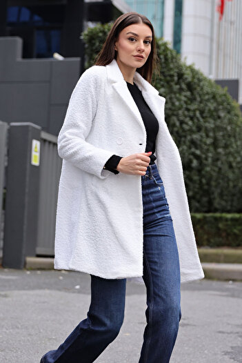 Bigdart 9114 Palton Oversize Boucle - Alb