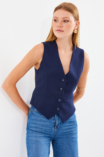 Bigdart 6796 Model Navy Blue Short Woven Vest