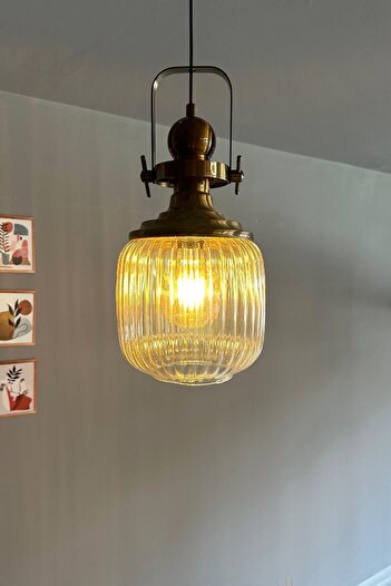 Bamyum Mopa Cam Bal Rengi Tekli Avize Eskitme Başlık Retro Sarkıt Lamba Restoran Salon Aydınlatma