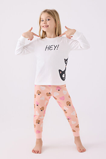 Rolypoly Kız Çocuk Beyaz Uzun Kol Pijama Takım