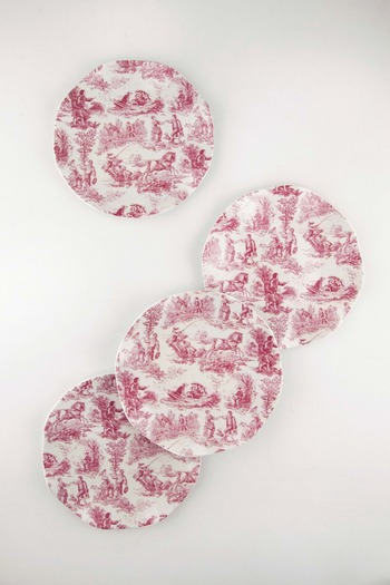 Bursa Porselen Dekor Dried Rose English 4-Piece Porcelain Cake Plate with Flounces