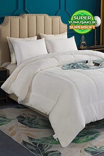 Evlen Home Collection Wellsoft Ultra Soft - Double Sided Plush Quilt, Double Size, Washable - 200x220 cm Off White
