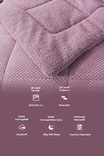 Evlen Home Collection Wellsoft Ultra Soft - Double Sided Plush Quilt, Double Washable - 200x220 cm Lilac