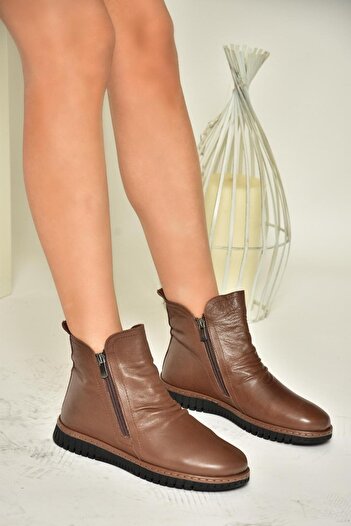 Fox Shoes T555366303 Kahverengi Hakiki Deri Comfort Ortopedik Taban Kadın Bot