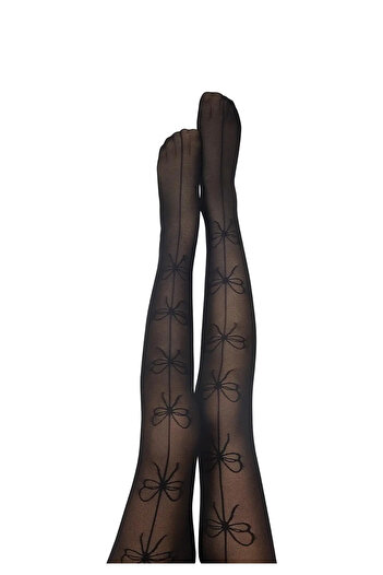 Penti Children's Infinity Ribbon Black Patterned Pantyhose