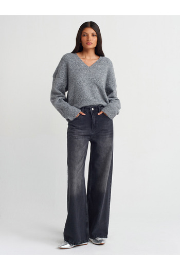 Dilvin 71721 Pantaloni largi din denim-negri