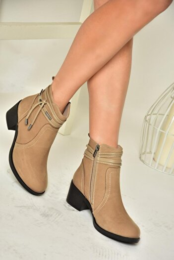 Fox Shoes Τ 555703303   Γυναικείες μπότες με χοντρό τακούνι από γνήσιο δέρμα Mink