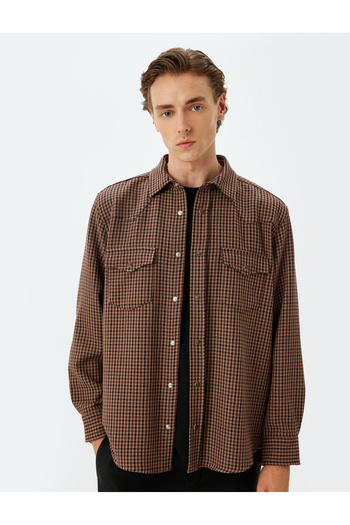 Koton Long Sleeve Shirt Snap Button Detail Pocket Viscose Mixed