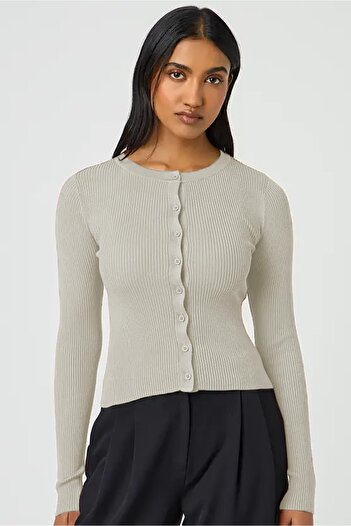 Madmext Long Sleeve Beige Camisole Cardigan - Buttoned, Mg2177