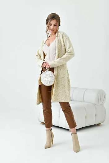 FTZ WOMEN Women's Long Cardigan with Belt Stone 20737